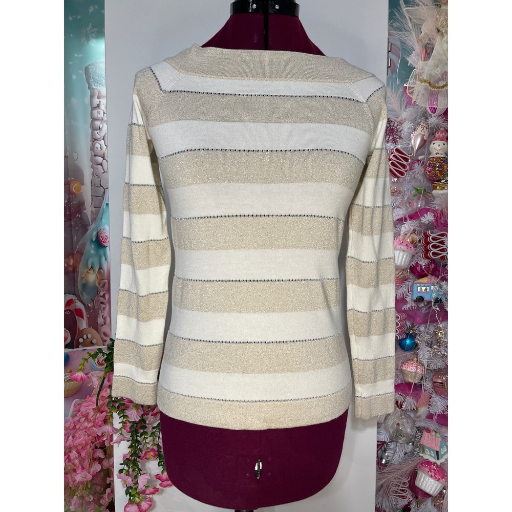 White House Black Market Sweater Women S Gold Ivory Good Metallic Twist Back